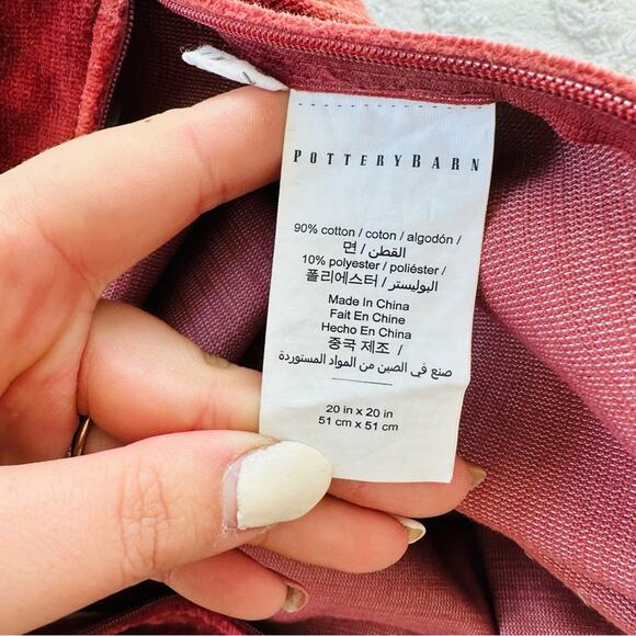 POTTERY BARN Rust Red Burnt Orange Velvet Pillow Case Sham 20" Square Set 2 - Picture 3 of 9